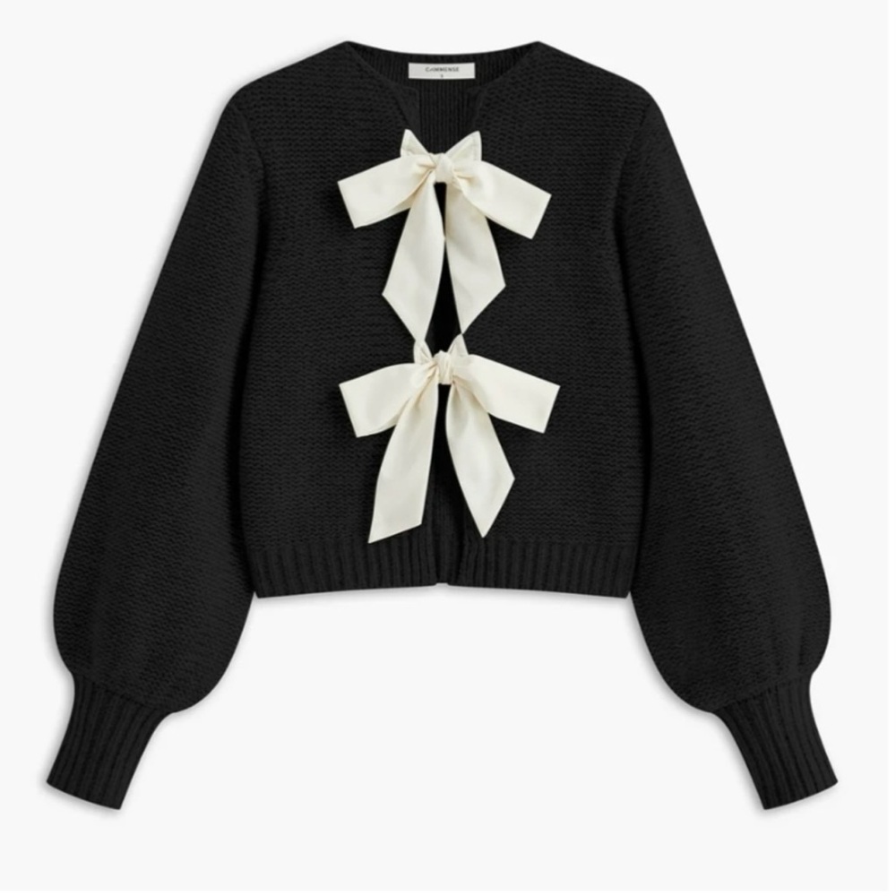 Women’s Commense Black Cardigan with White Bows - ONLY WORN ONCE